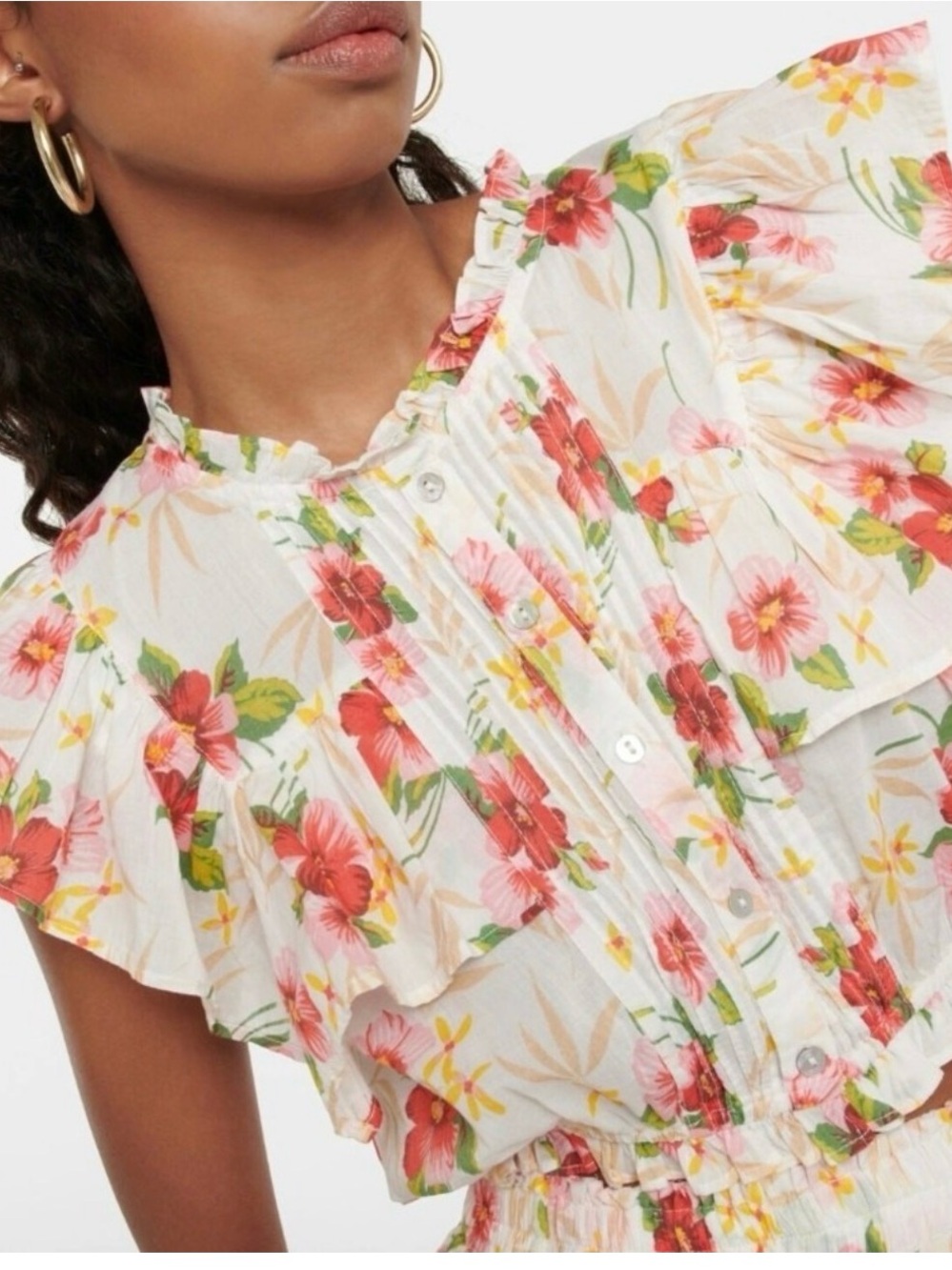 LoveShackFancy Nora Top in Island Vibes Floral Ruffle Button-Front Top Small